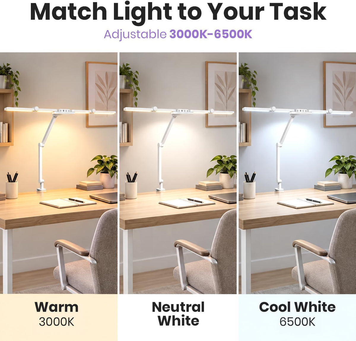 Lampe de travail Elite 2260 lumens avec pince – 22" de large, 3 modes de couleur pour les ongles et l'artisanat, Noir