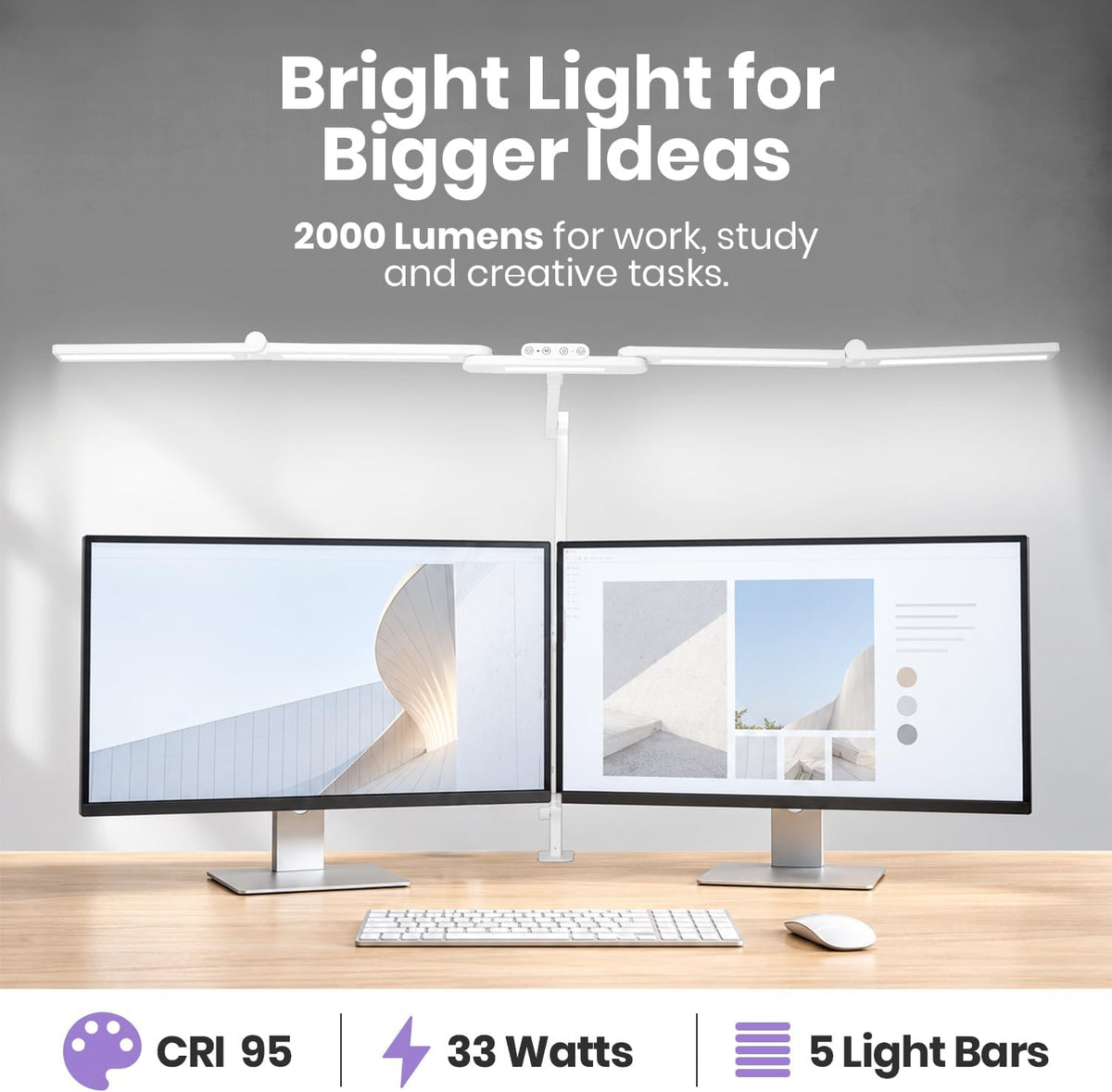 Lampe de travail Elite 2260 lumens avec pince – 22" de large, 3 modes de couleur pour les ongles et l'artisanat, Noir