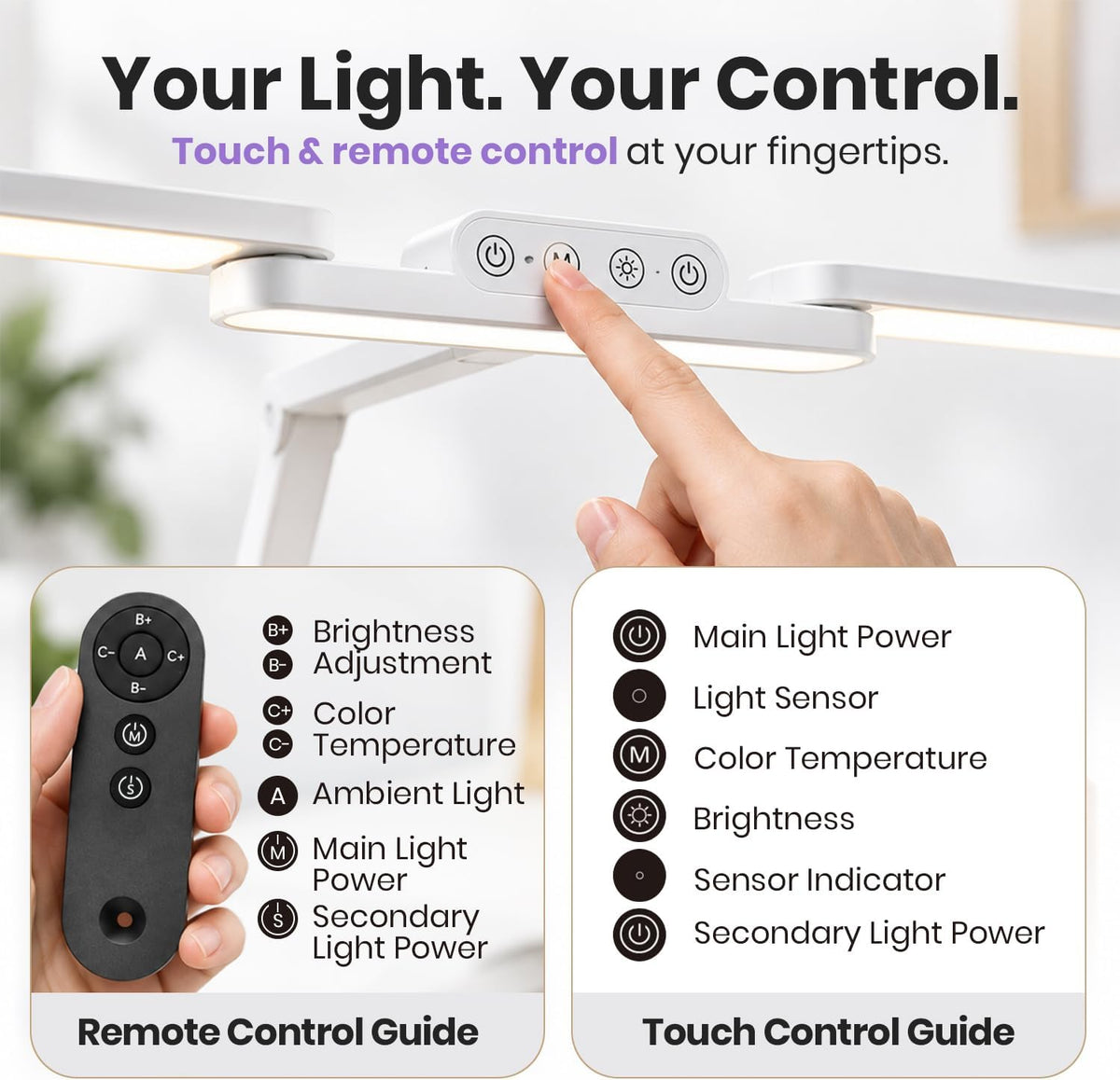 Lampe de travail Elite 2260 lumens avec pince – 22" de large, 3 modes de couleur pour les ongles et l'artisanat, Noir