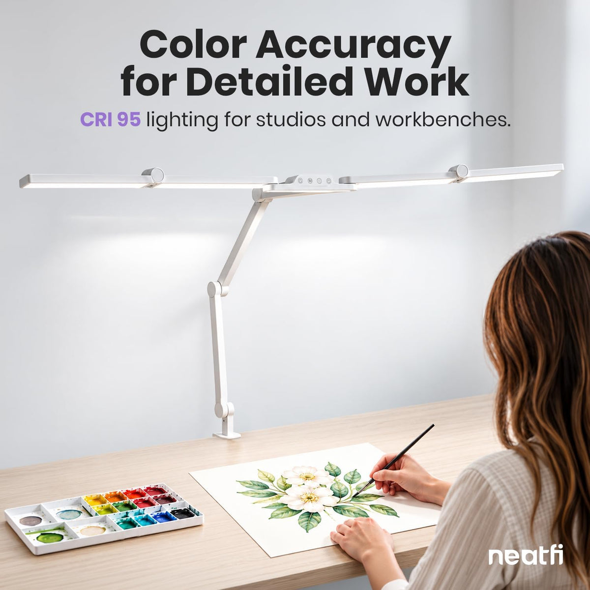 Lampe de travail Elite 2260 lumens avec pince – 22" de large, 3 modes de couleur pour les ongles et l'artisanat, Noir