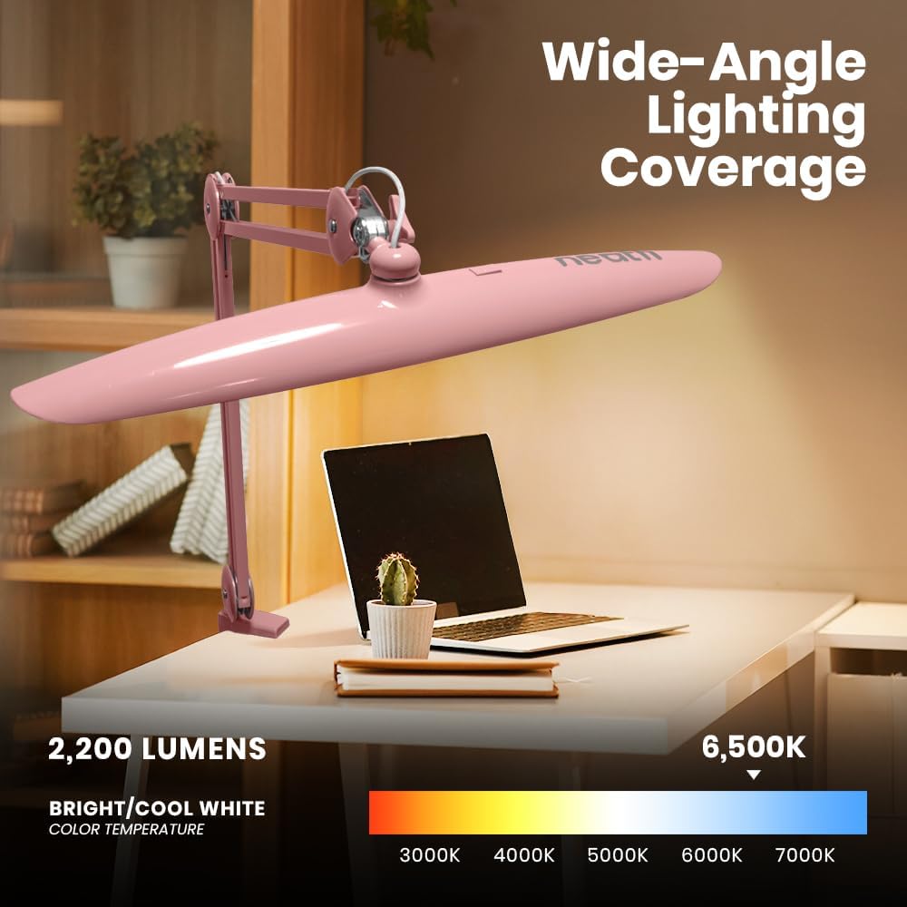 20” Wide Shade XL LED Desk Lamp with Clamp,2200 Lumens, Dimmable – Rose Gold