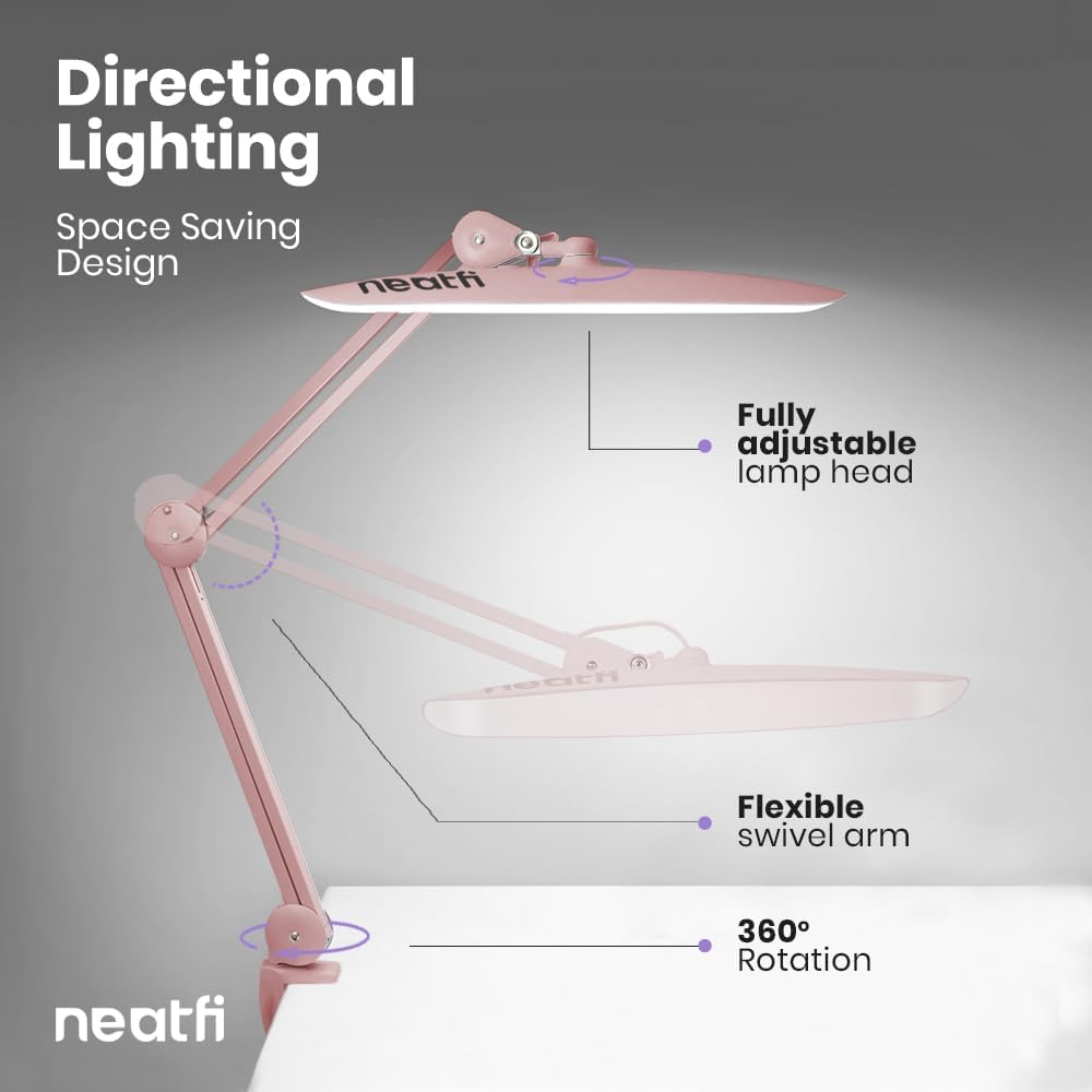 20” Wide Shade XL LED Desk Lamp with Clamp,2200 Lumens, Dimmable – Rose Gold