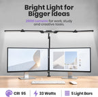 Lampe de travail Elite 2260 lumens avec pince – 22" de large, 3 modes de couleur pour les ongles et l'artisanat, Noir