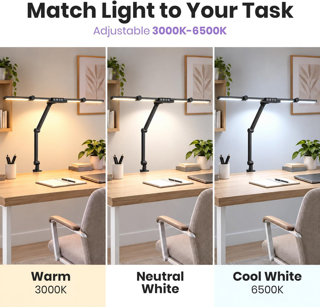 Lampe de travail Elite 2260 lumens avec pince – 22" de large, 3 modes de couleur pour les ongles et l'artisanat, Noir