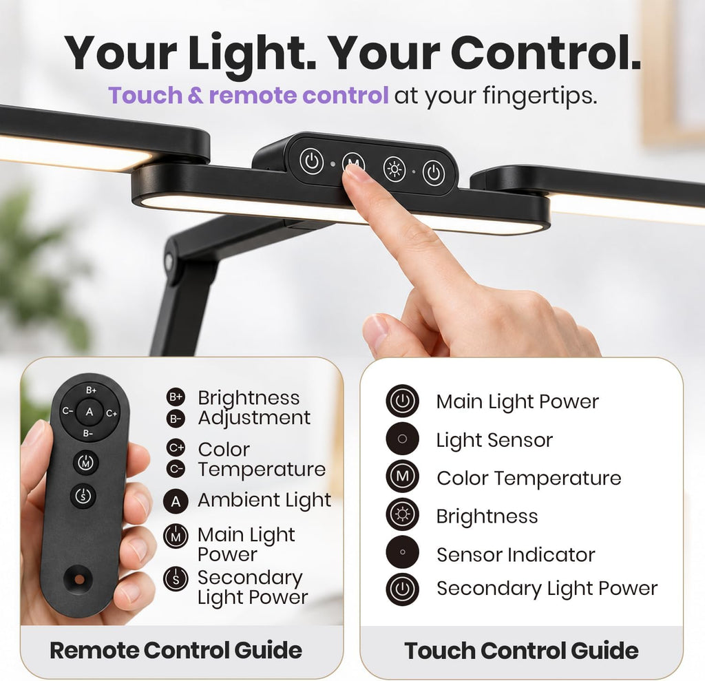 Lampe de travail Elite 2260 lumens avec pince – 22" de large, 3 modes de couleur pour les ongles et l'artisanat, Noir