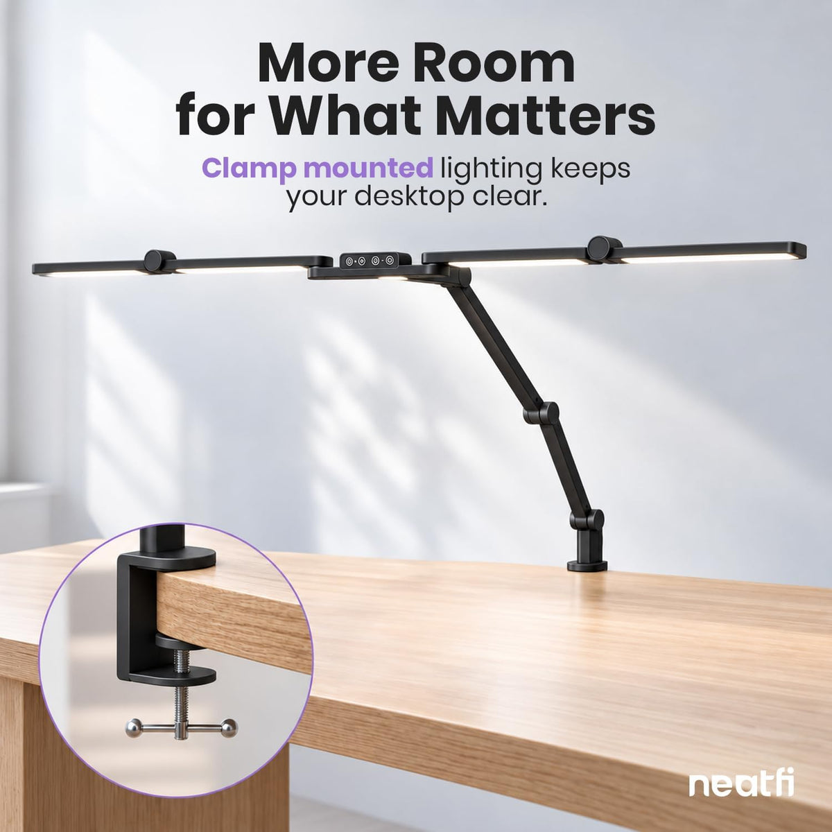Lampe de travail Elite 2260 lumens avec pince – 22" de large, 3 modes de couleur pour les ongles et l'artisanat, Noir