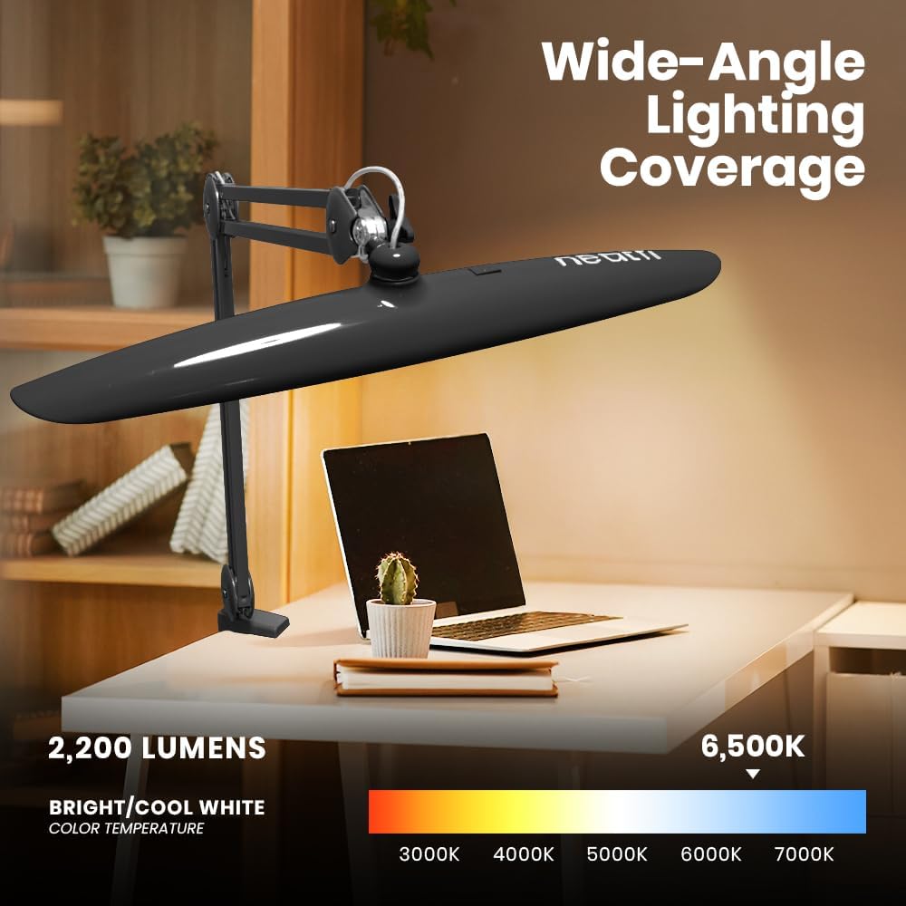 20” Wide Shade XL LED Desk Lamp with Clamp, 2200 Lumens, Dimmable – Space Gray