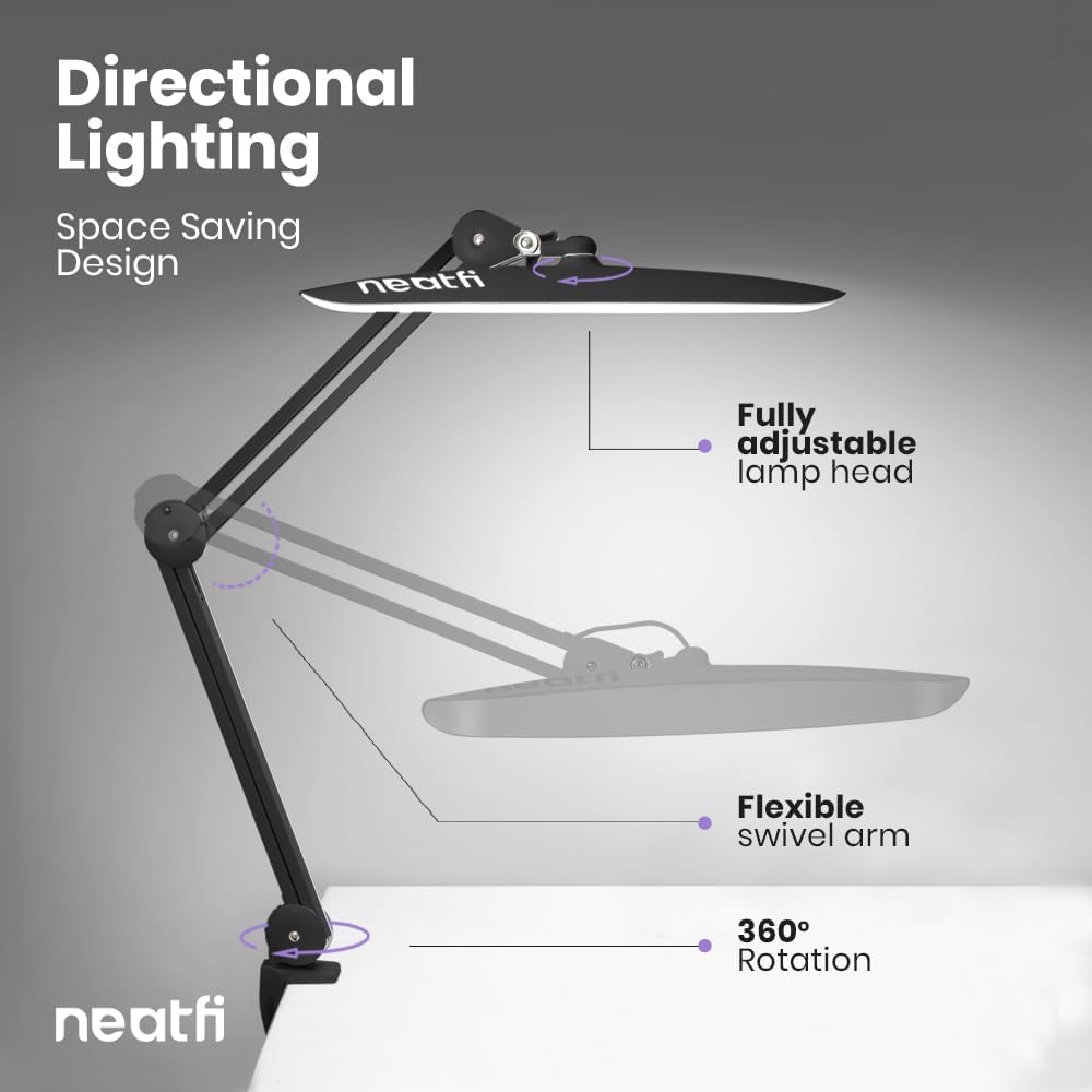 20” Wide Shade XL LED Desk Lamp with Clamp, 2200 Lumens, Dimmable – Space Gray