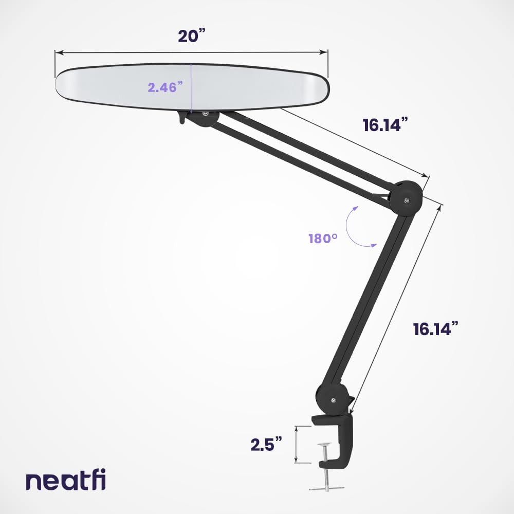 20” Wide Shade XL LED Desk Lamp with Clamp, 2200 Lumens, Dimmable – Space Gray