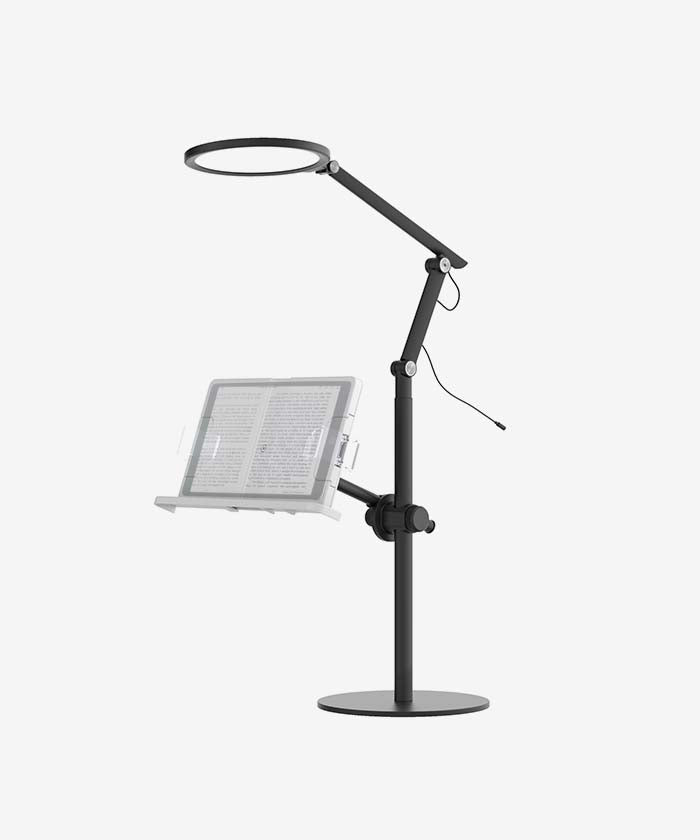 Modern Multi-functional LED Desk Lamp with Round Base & Book/Tablet Holder USB/Plug Type - Black