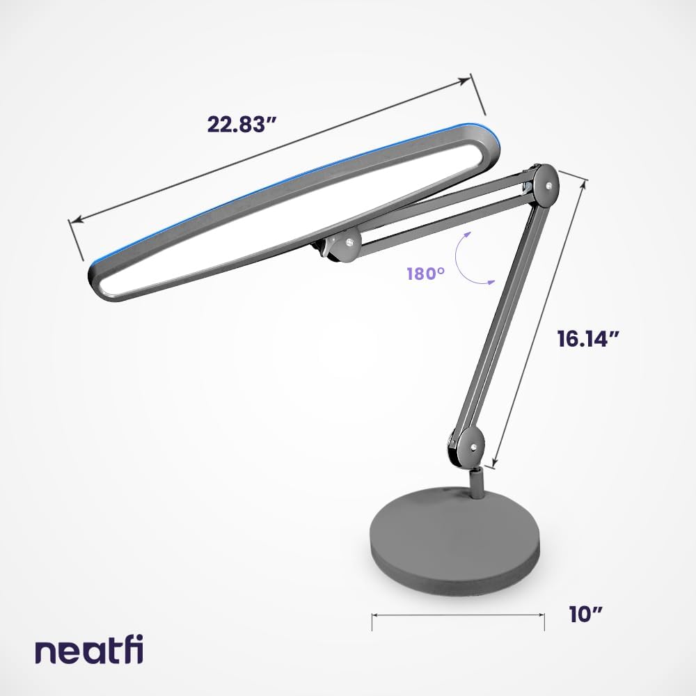 23” Wide Shade, 2200 Lumens LED Desk Lamp with Base – Dimmable, Eye-Caring Task Light, Silver