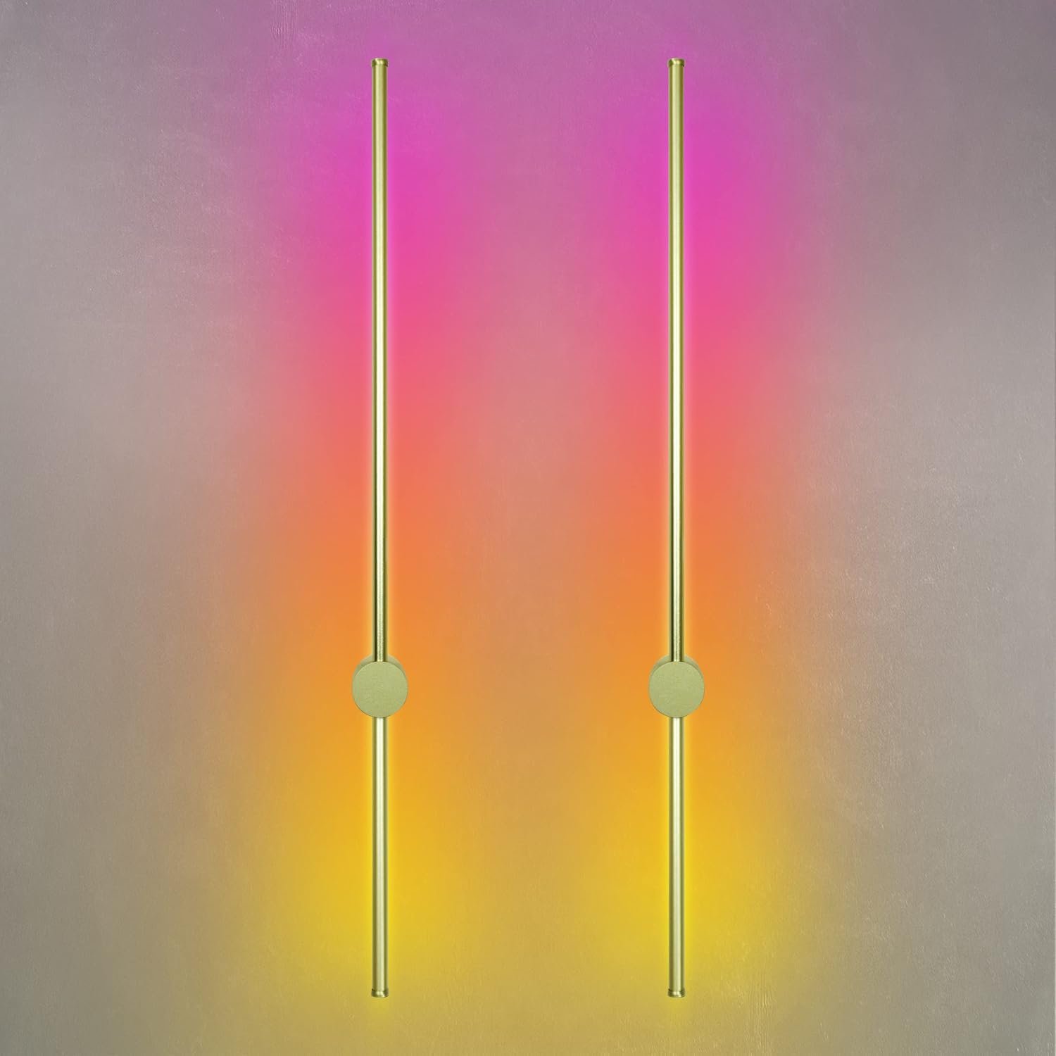 39" RGB Wall Sconce with Remote, 15W, Adjustable, Set of 2 – Gold
