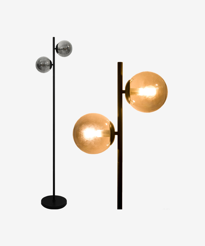 62.5" Mid Century Modern Tree Floor Lamp with 2 Glass Globes-  Black