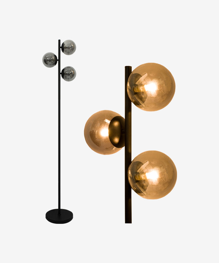 62" Sphere Standing Floor Lamp with 3 Glass Globes- Black
