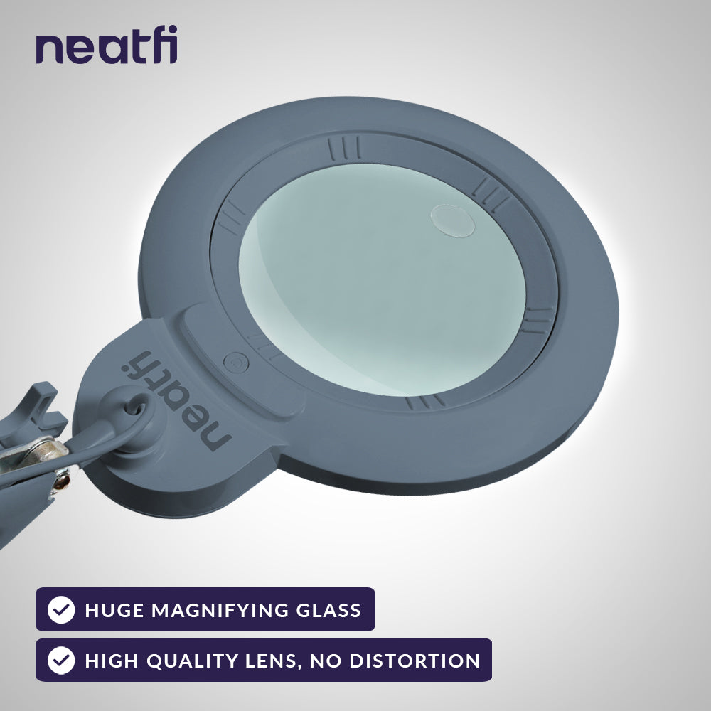 7" Wide Lens XL Bifocals 1,600 Lumens Super LED Magnifier Lamp - Gray