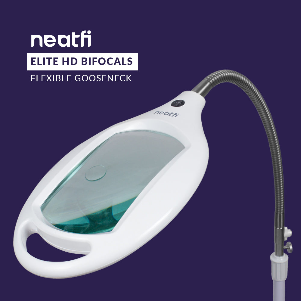 Neatfi (New Model) Bifocals 1,200 Lumens Super LED Magnifying Lamp with Clamp, 8D + 20D, Dimmable, 5 Inches Diameter Lens, Adjustable Arm Utility