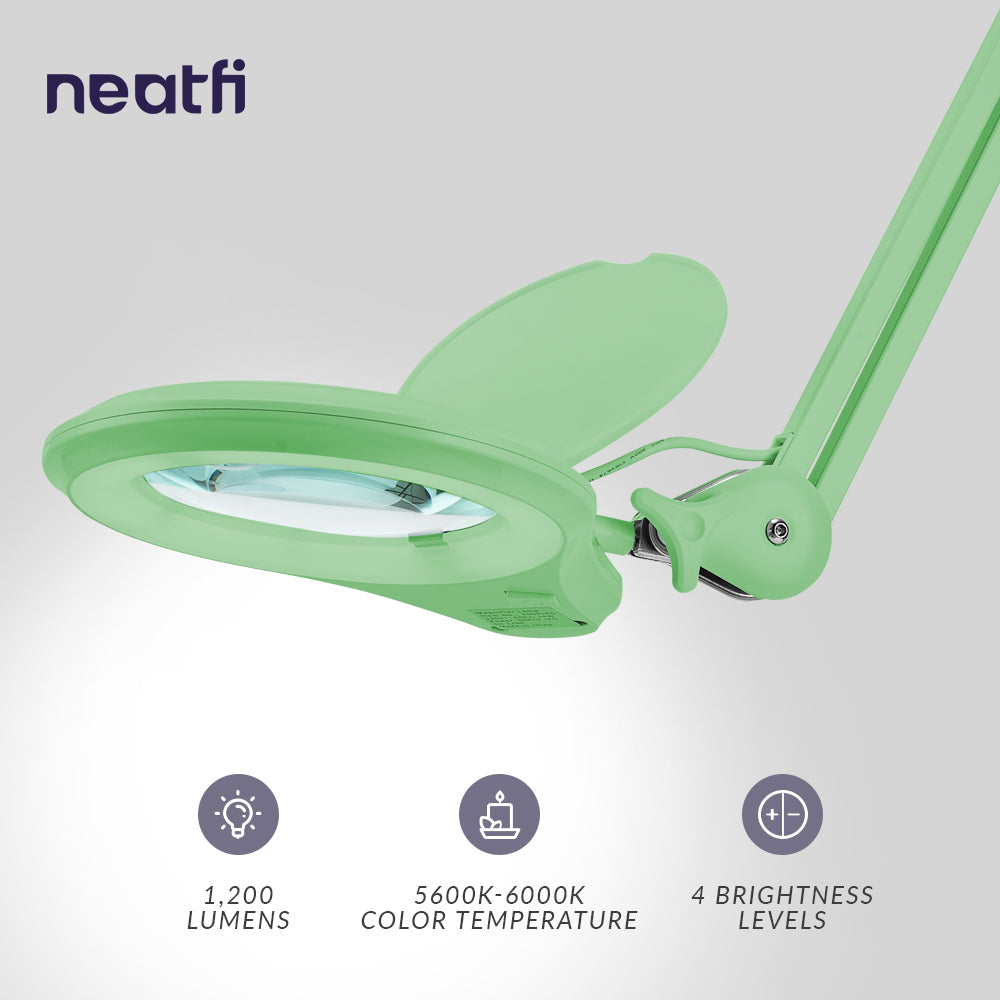 Lente bifocal de 5" de ancho – Lámpara de aumento LED de 1200 lúmenes para manualidades y trabajos de precisión, montaje con abrazadera, verde medianoche