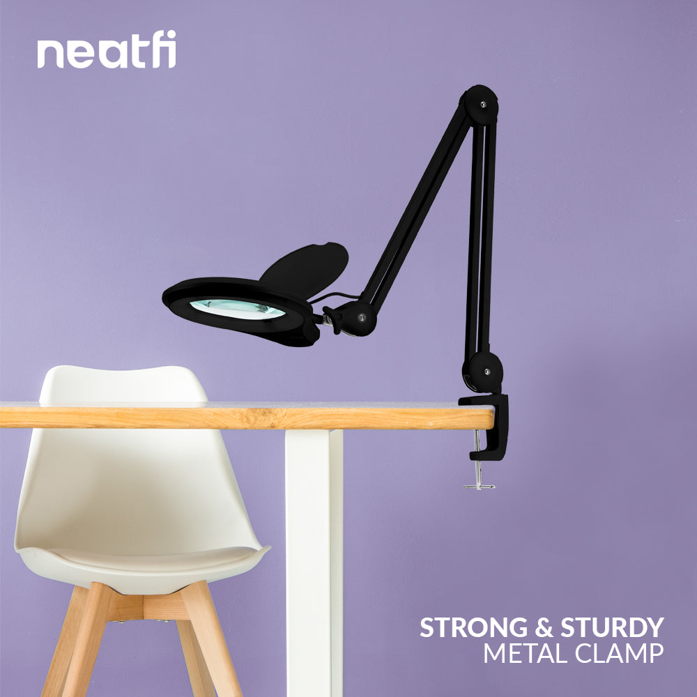 5" Wide Bifocal Lens – 1200 Lumens LED Magnifying Lamp for Crafts & Detail Works, Clamp Mount, Black