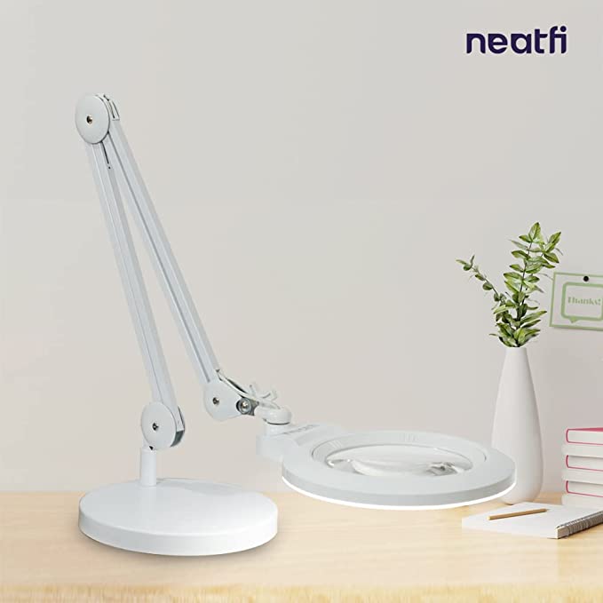 7” Wide Acrylic Lens LED Magnifying Lamp with Base – 1600 Lumens, Dimmable for Close Works, White