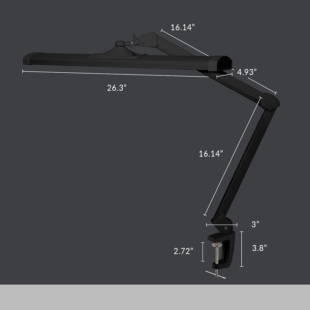 3500 Lumens LED Desk Lamp – 26” Ultra-Wide Shade, Non-Flickering Task Light with Clamp, Black