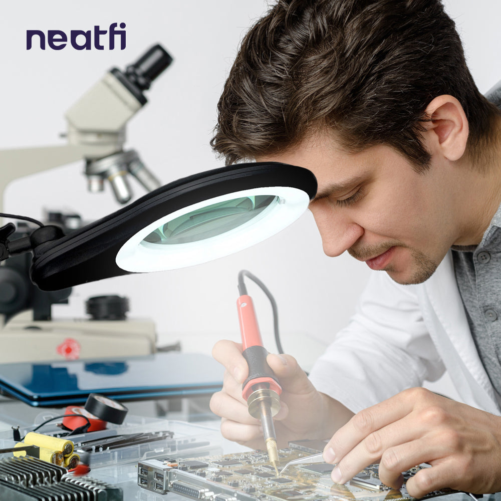 5" Wide 5D Lens – 1200 Lumens LED Magnifying Lamp with Clamp for Crafts & Detail Works, Black