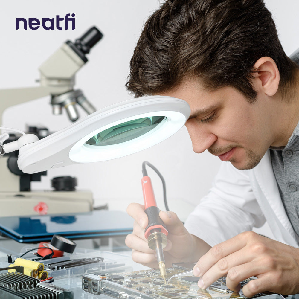 5" Wide 5D Lens – 1200 Lumens LED Magnifying Lamp with Clamp for Crafts & Detail Works, White