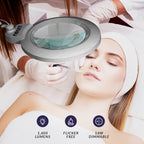 7” Wide Acrylic Lens LED Magnifying Lamp with Clamp – 1600 Lumens, Dimmable for Close Works, Silver