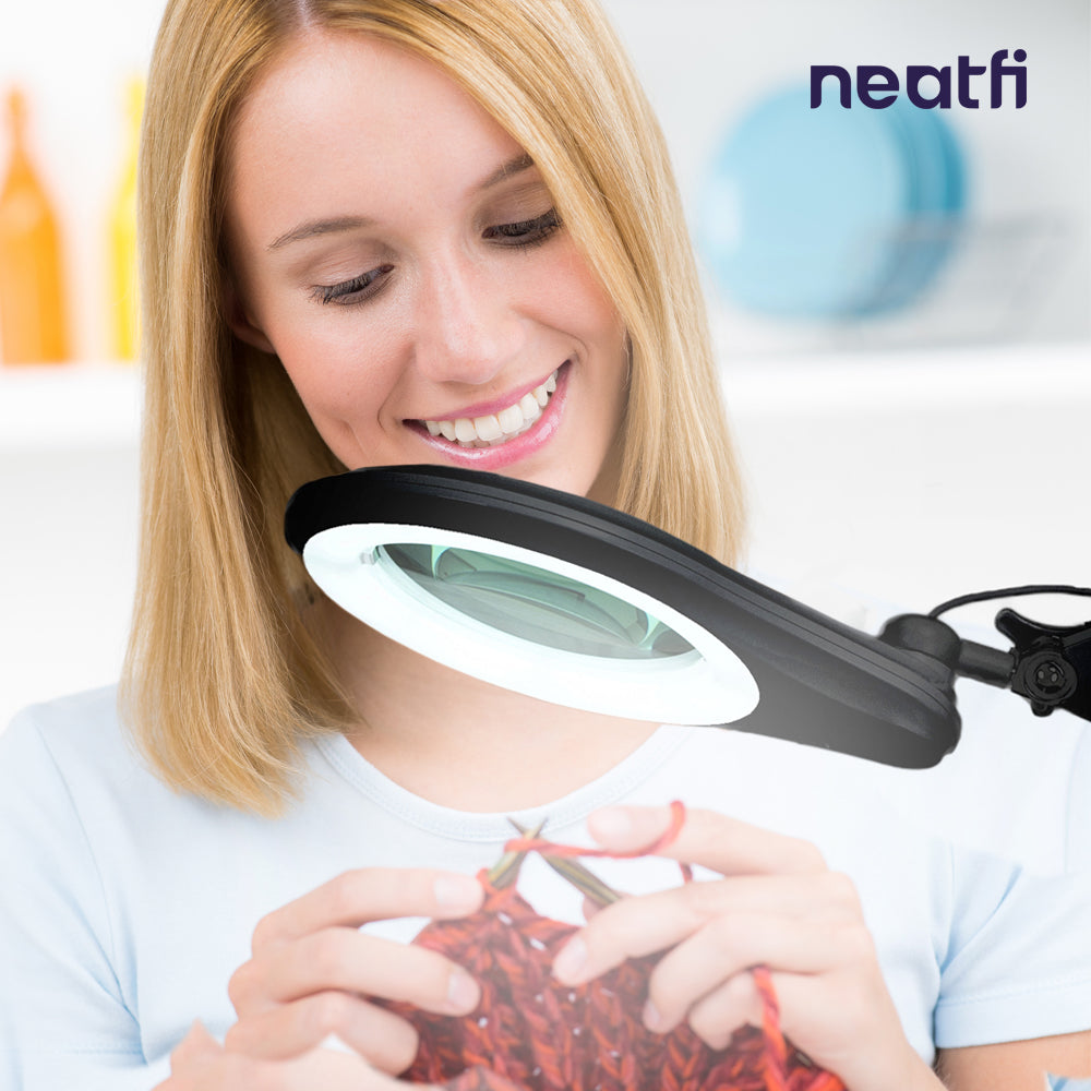 5" Wide Bifocal Lens – 1200 Lumens LED Magnifying Lamp for Crafts & Detail Works, Clamp Mount, Black