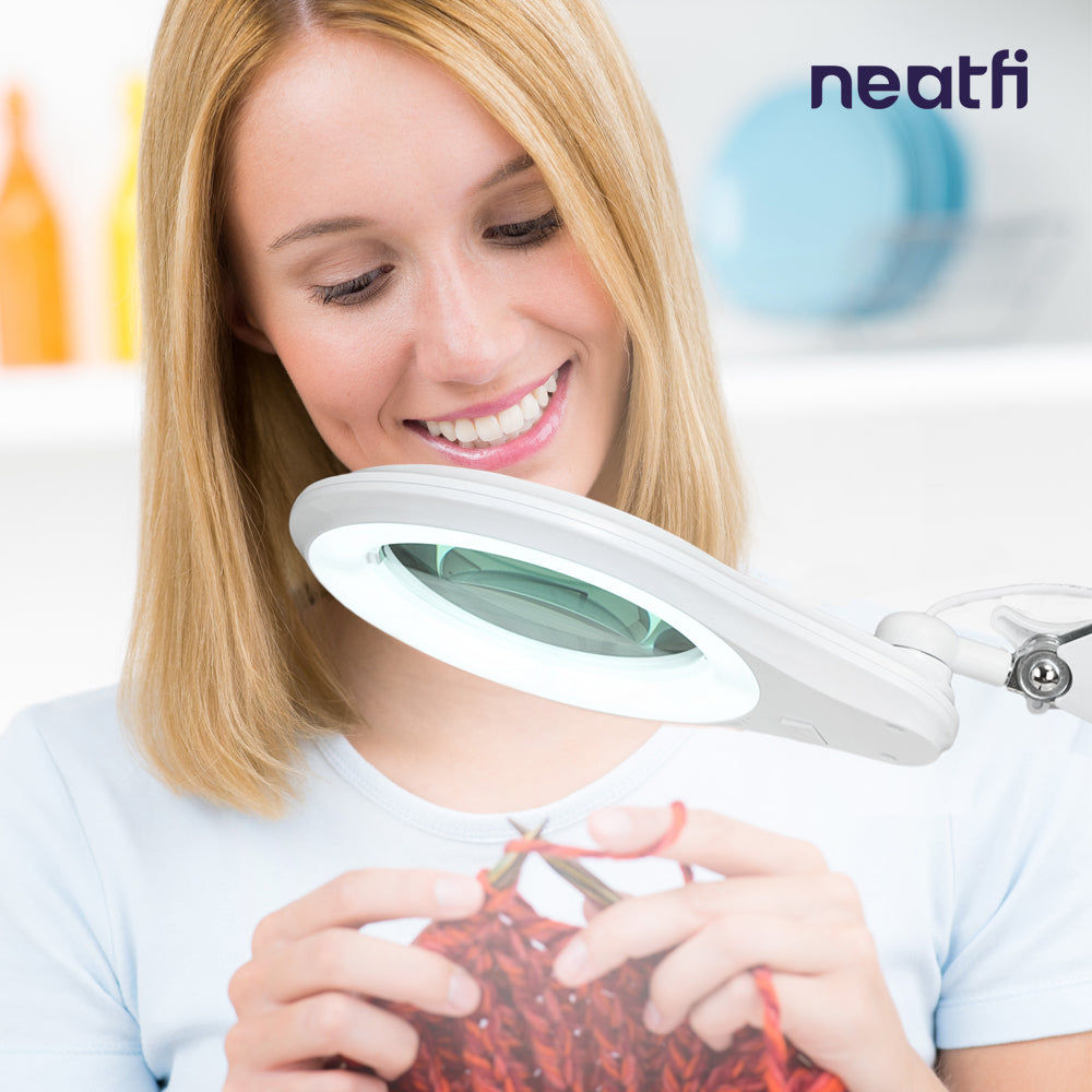 5" Wide Bifocals Lens – 1200 Lumens LED Magnifying Lamp for Crafts & Detail Works, Clamp Mount, White