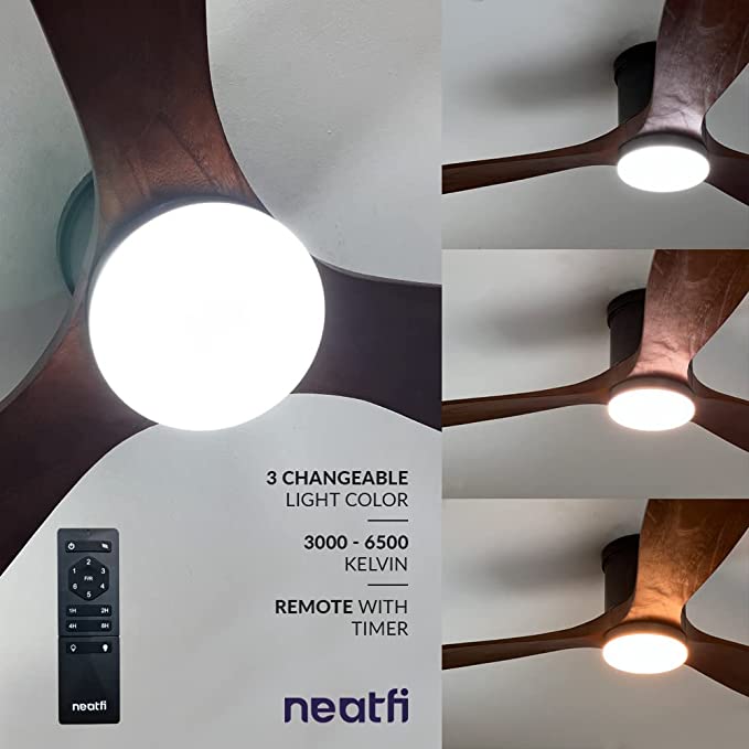 52-inch Ceiling Fan with Lights & Remote – Quiet DC Motor, 3 Light Modes, Flush Mount, Dark Wood