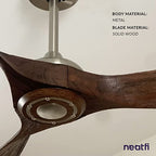 60-inch Reversible Ceiling Fan, 3 Solid Wood Blades, 6-Speed Setting, Downrod, Remote Control- Light Wood