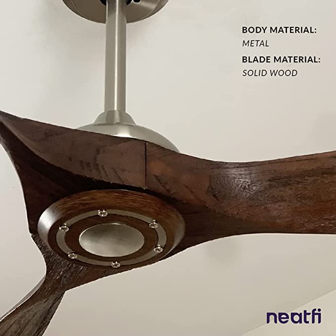 60-inch Reversible Ceiling Fan, 3 Solid Wood Blades, 6-Speed Setting, Downrod, Remote Control- Light Wood