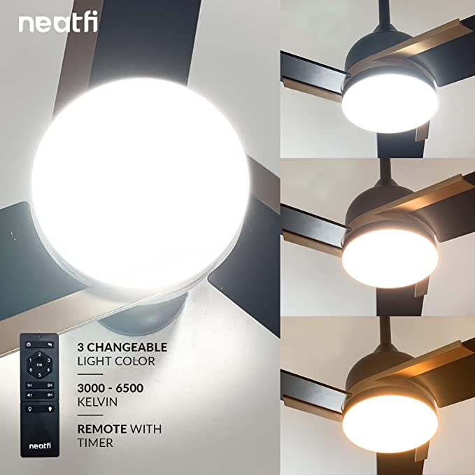 52-inch Nordic Reversible Ceiling Fan with Light - Black