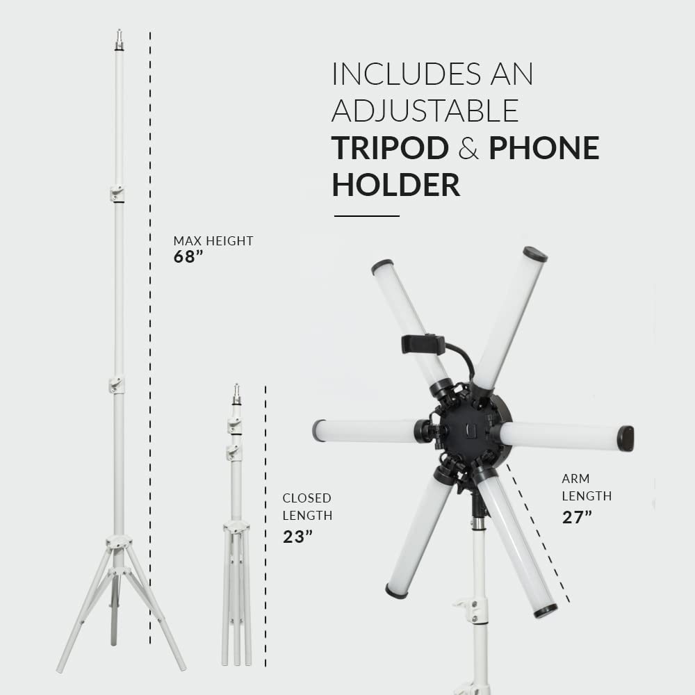 Six Arms LED Fill Light with Adjustable Tripod & Flexible Phone Holder (Black)