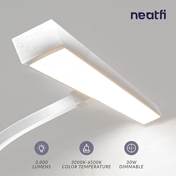 3000 Lumens Desk Lamp with Clamp – 31.5” Wide Shade, 5 Light Modes, Dimmable Monitor Light, White