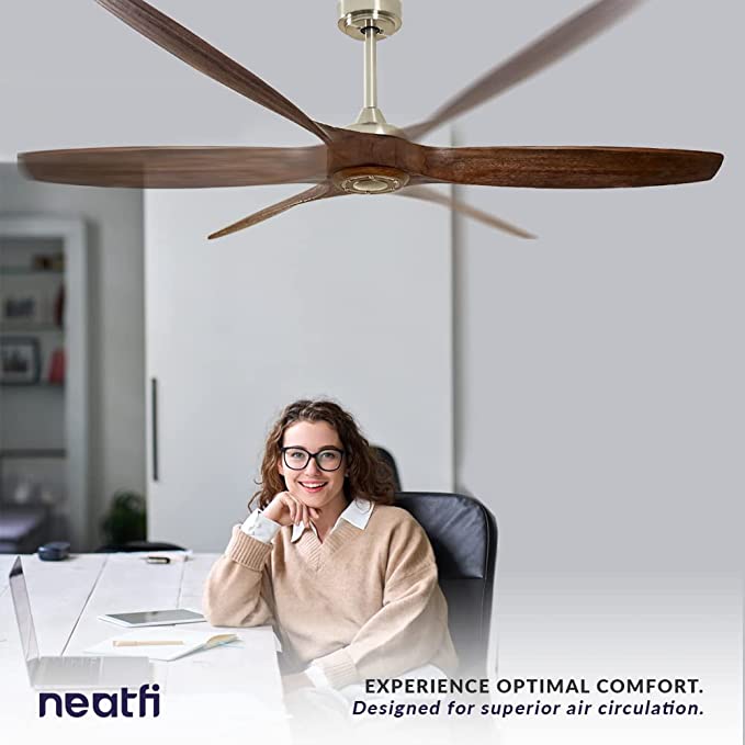 60-inch Reversible Ceiling Fan, 3 Solid Wood Blades, 6-Speed Setting, Downrod, Remote Control- Light Wood