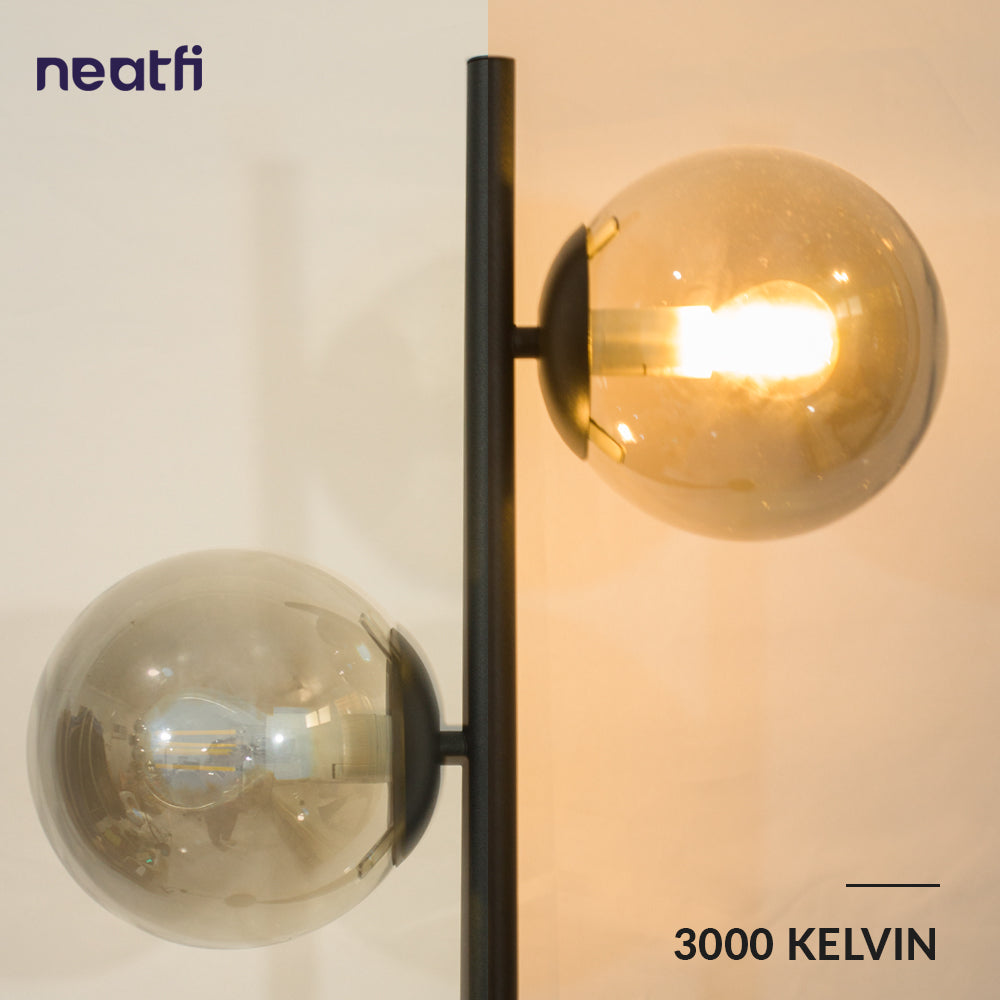 62.5" Mid Century Modern Tree Floor Lamp with 2 Glass Globes-  Black
