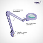7” Wide Acrylic Lens LED Magnifying Lamp with Clamp – 1600 Lumens, Dimmable for Close Works, Lavender
