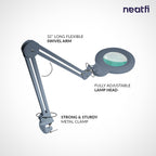 7” Wide Acrylic Lens LED Magnifying Lamp with Clamp – 1600 Lumens, Dimmable for Close Works, Gray