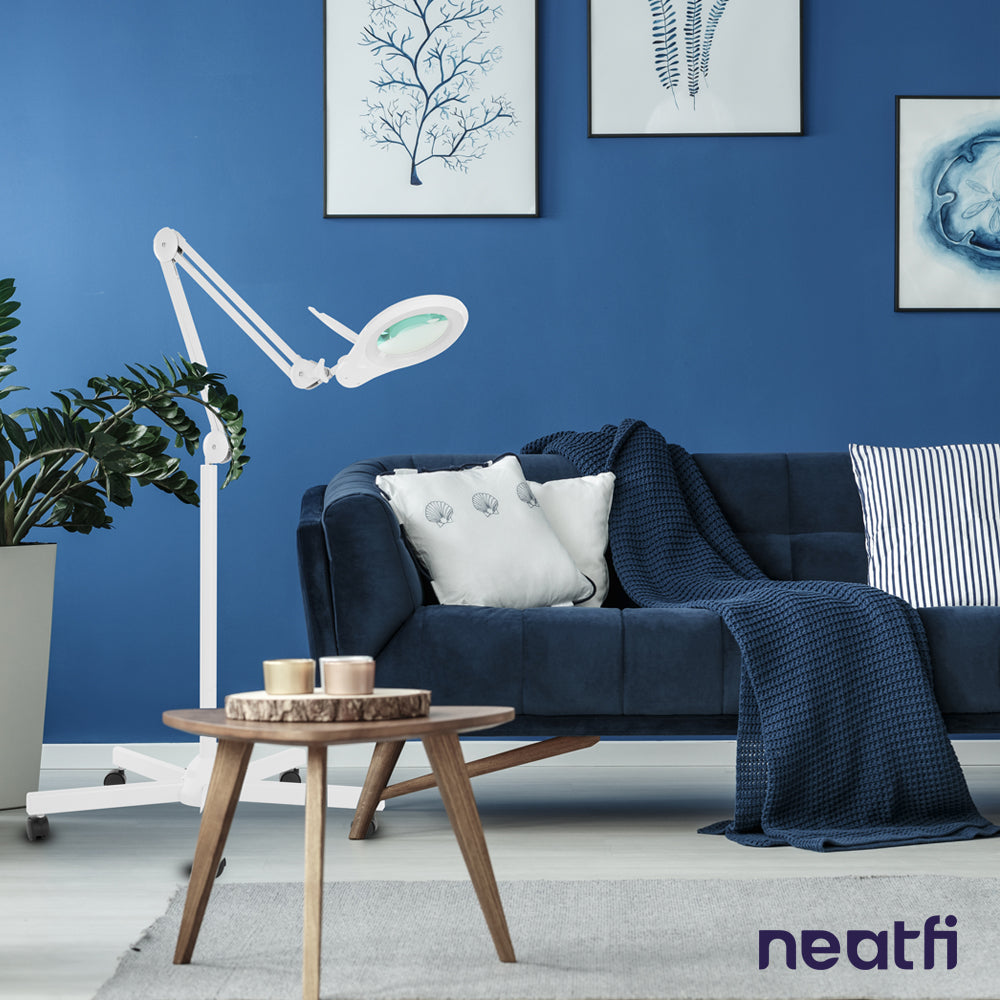 5" Wide Bifocals Glass Lens – 1200 Lumens LED Magnifying Floor Lamp with Rolling Base, White