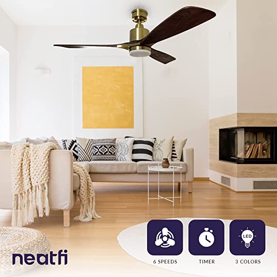 52-inch Modern Reversible Ceiling Fan with LED Light - Dark Wood