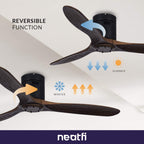 60" Ceiling Fan No Light with Remote – 6 Speed, Quiet DC Motor for Bedroom & Living Room, Brown