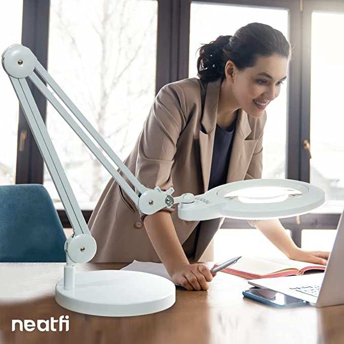 7” Wide Acrylic Lens LED Magnifying Lamp with Base – 1600 Lumens, Dimmable for Close Works, White