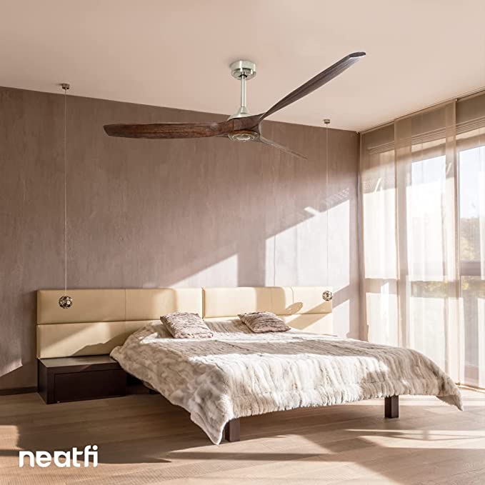 60-inch Reversible Ceiling Fan, 3 Solid Wood Blades, 6-Speed Setting, Downrod, Remote Control- Light Wood