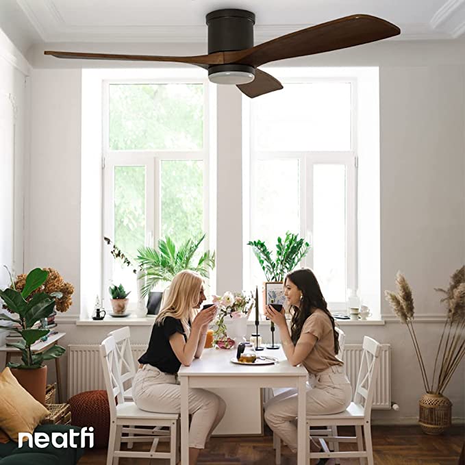 52-inch Ceiling Fan with Lights & Remote – Quiet DC Motor, 3 Light Modes, Flush Mount, Dark Wood