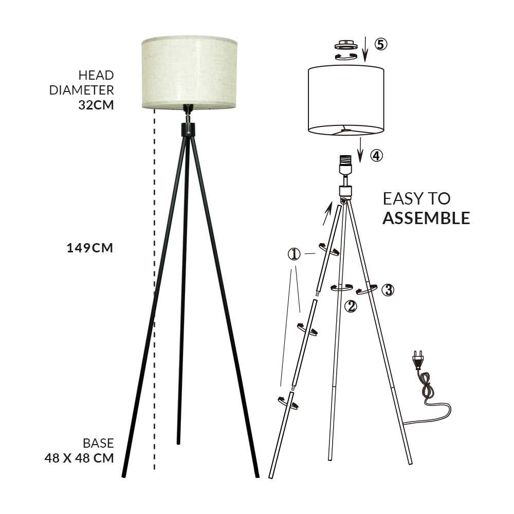 57" Modern Tripod LED Floor Lamp with Tilting Head and Pull Chain Switch- Black