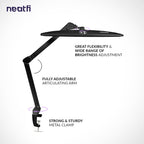 1600 Lumens LED Desk Lamp with Clamp – 22" Wide Shade, Adjustable & Non-Polar Dimming Light, Black