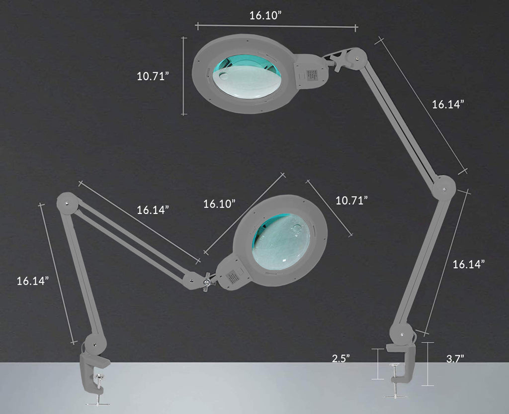 7” Wide Acrylic Lens LED Magnifying Lamp with Clamp – 1600 Lumens, Dimmable for Close Works, Silver