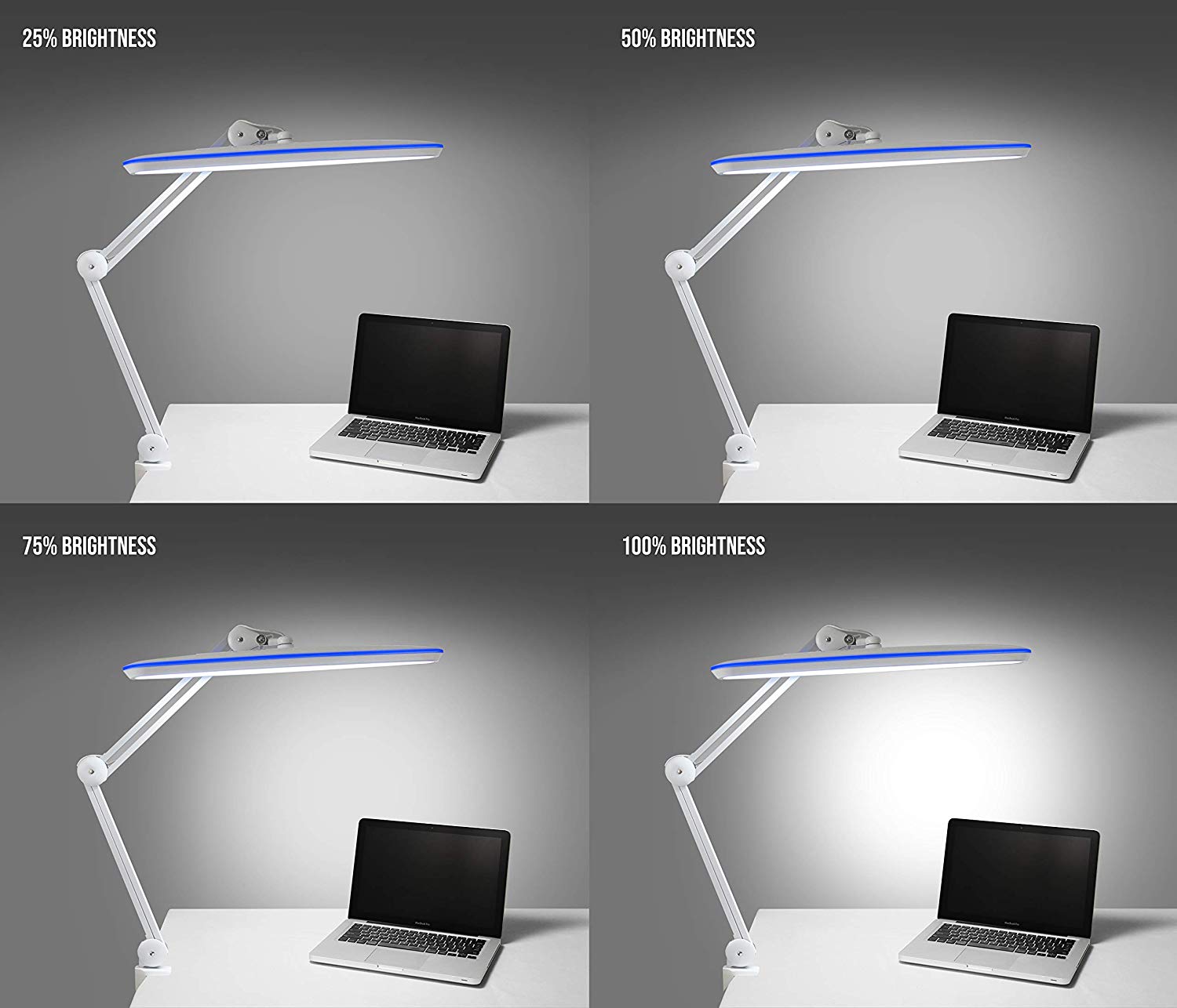 23” Wide Shade, 2200 Lumens LED Desk Lamp with Clamp – Dimmable, Eye-Caring Task Light, White