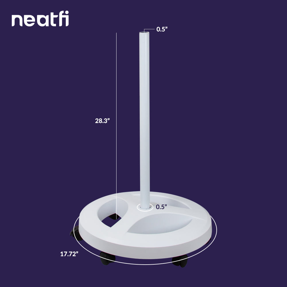 6-Wheel Rolling Base Floor Stand – Compatible for LED Desk Lamps & Magnifying Lamps, White